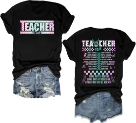 Teacher Shirts Women Vintage Teacher Graphic Tshirt Teacher Life T Shirt Kindergarten Teachers Tees Casual Tops