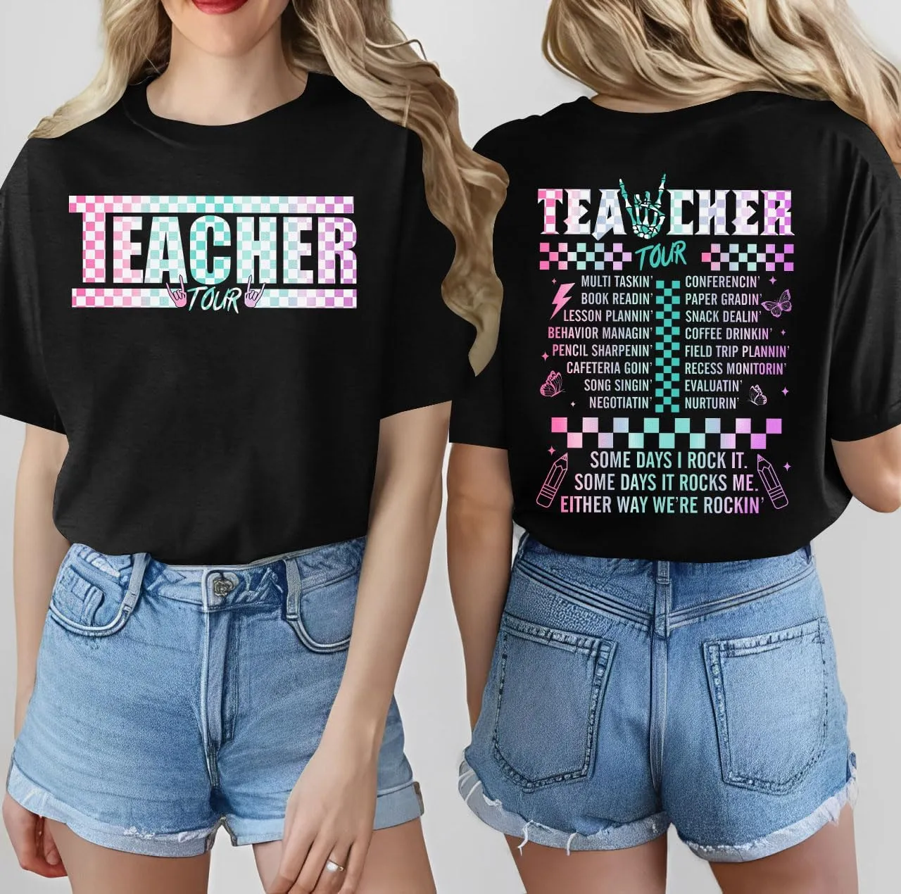 Teacher Shirts Women Vintage Teacher Graphic Tshirt Teacher Life T Shirt Kindergarten Teachers Tees Casual Tops