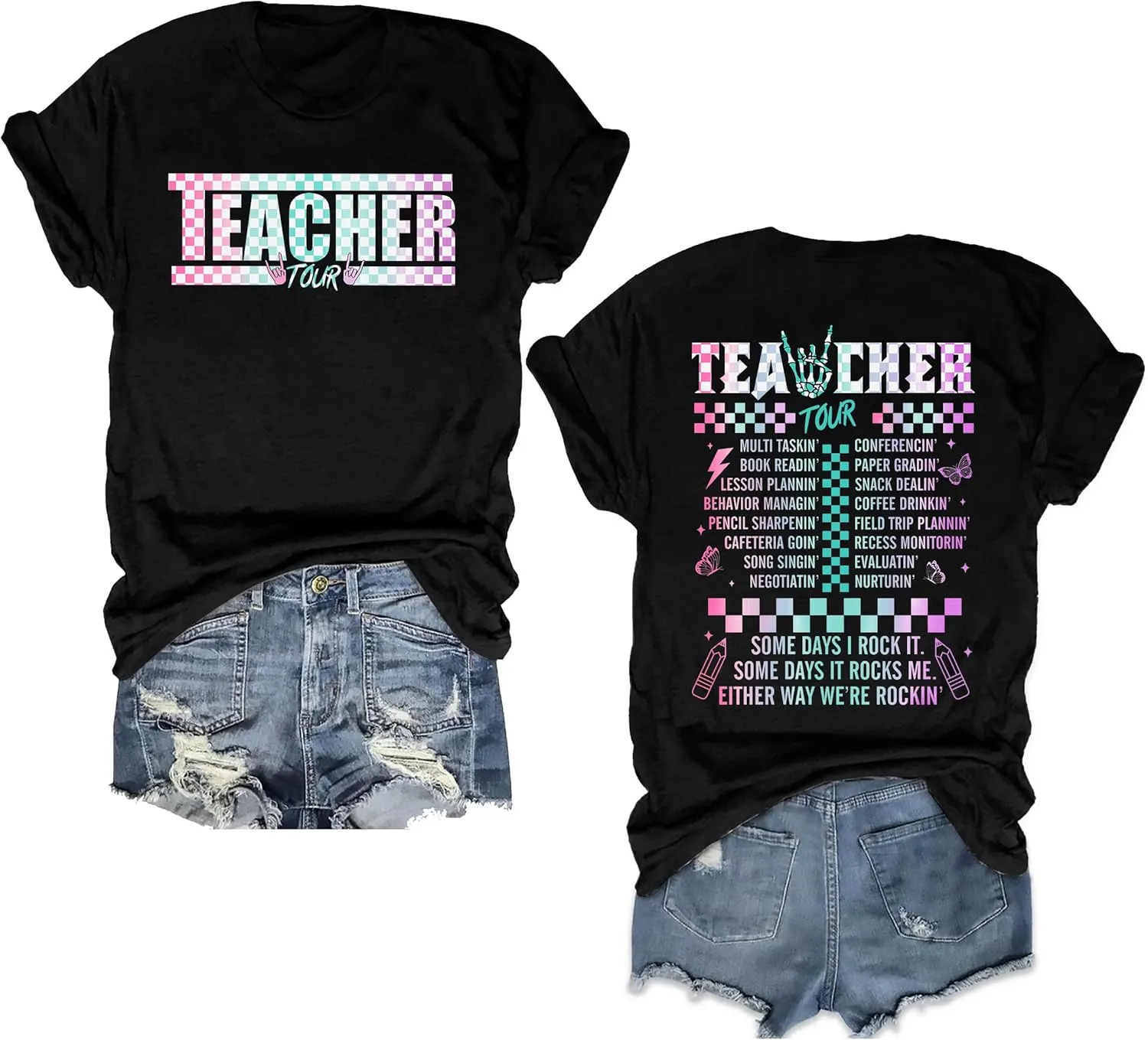 Teacher Shirts Women Vintage Teacher Graphic Tshirt Teacher Life T Shirt Kindergarten Teachers Tees Casual Tops