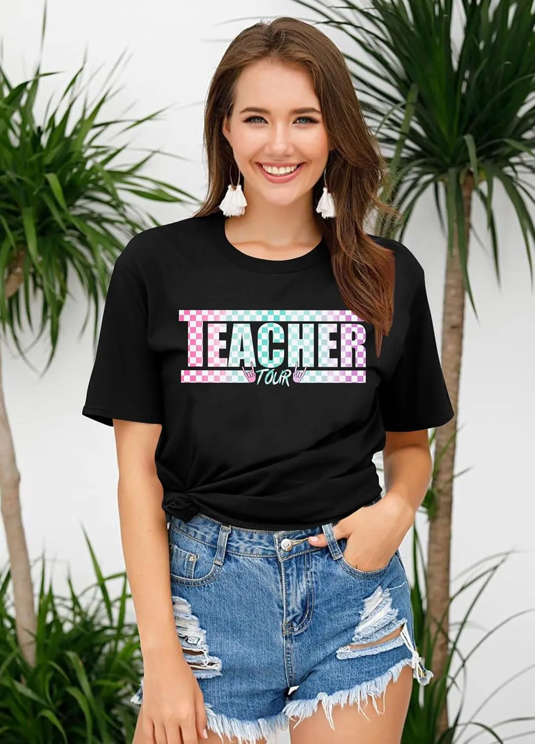 Teacher Shirts Women Vintage Teacher Graphic Tshirt Teacher Life T Shirt Kindergarten Teachers Tees Casual Tops