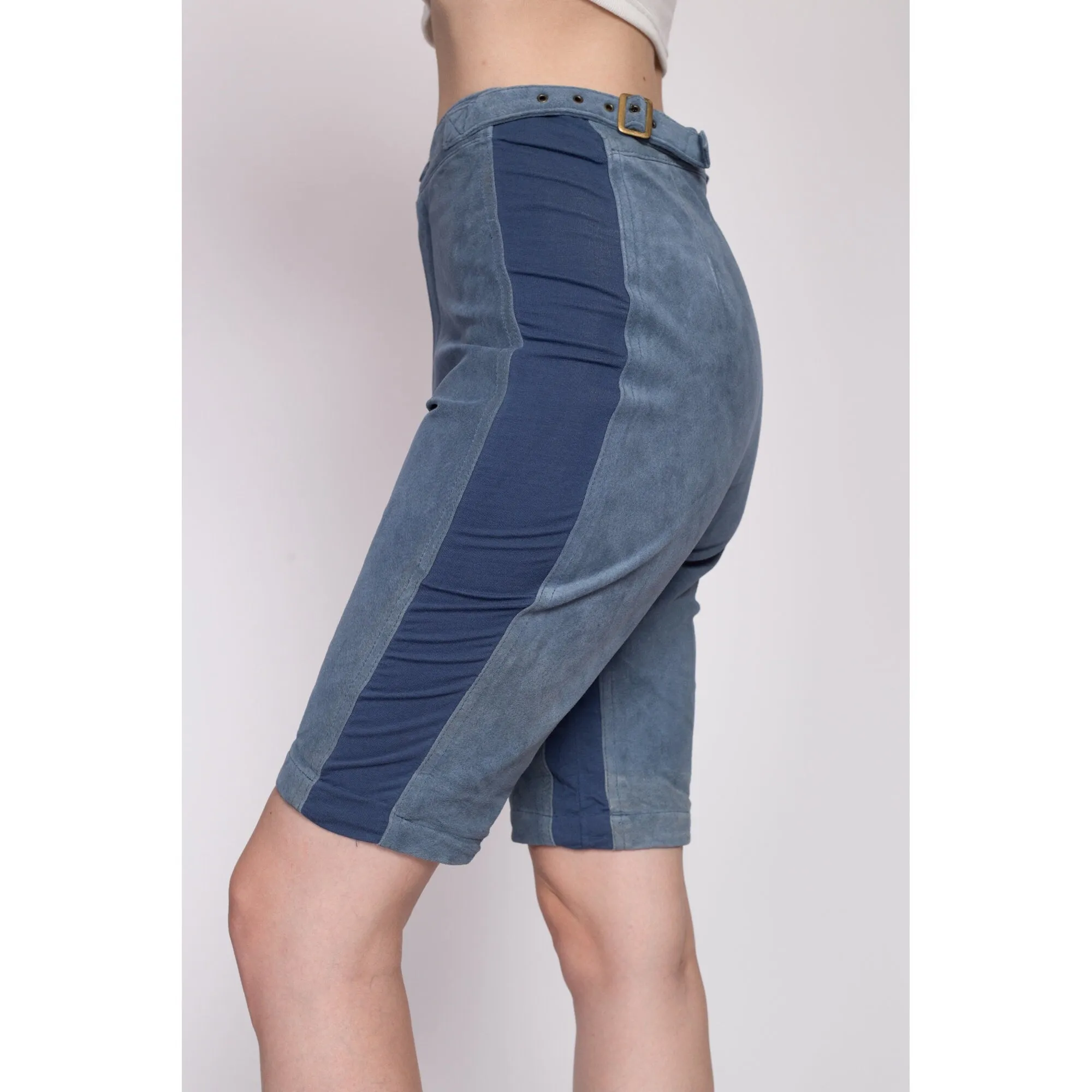 Vintage Blue Suede Biker Shorts, Deadstock - Small, Medium, Large