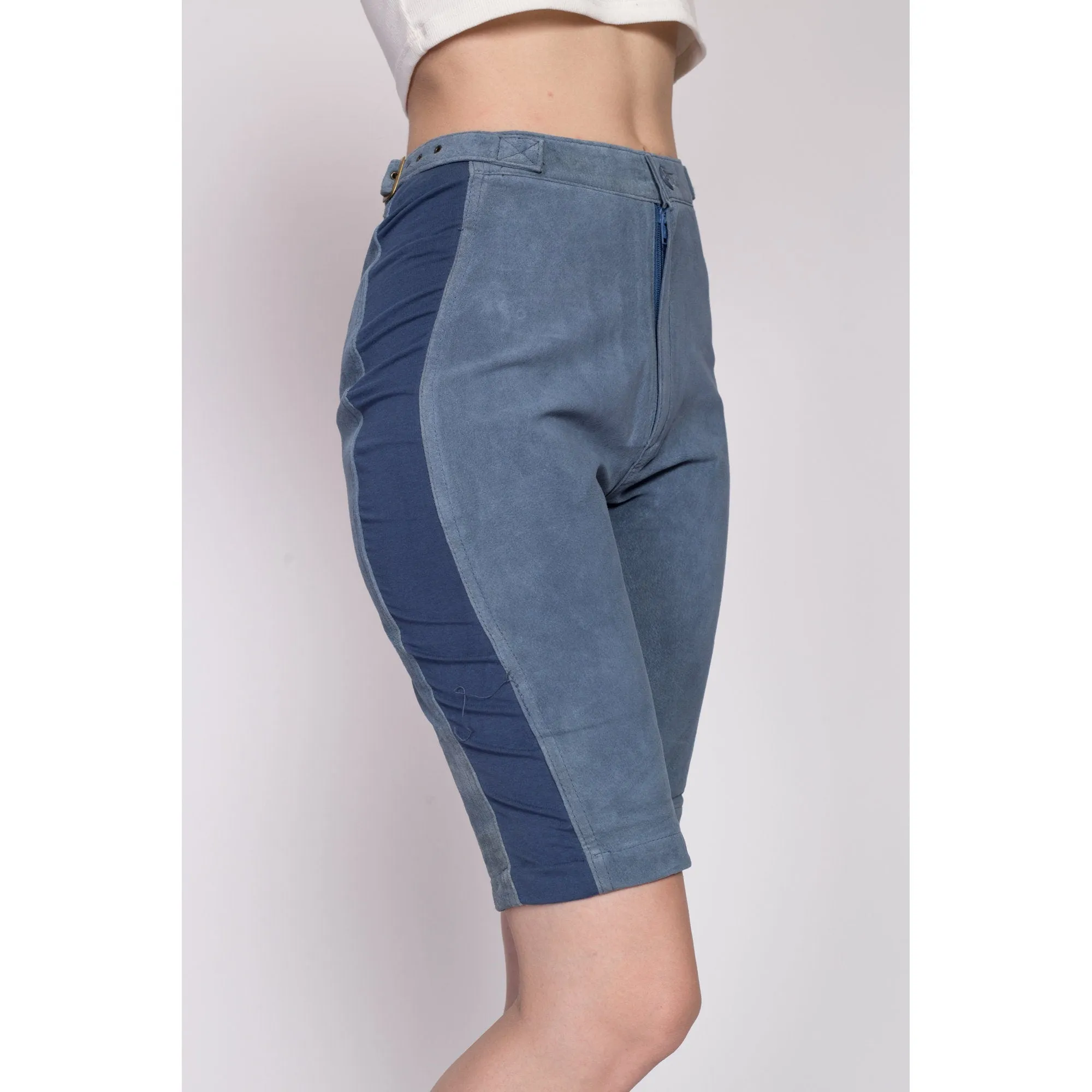 Vintage Blue Suede Biker Shorts, Deadstock - Small, Medium, Large