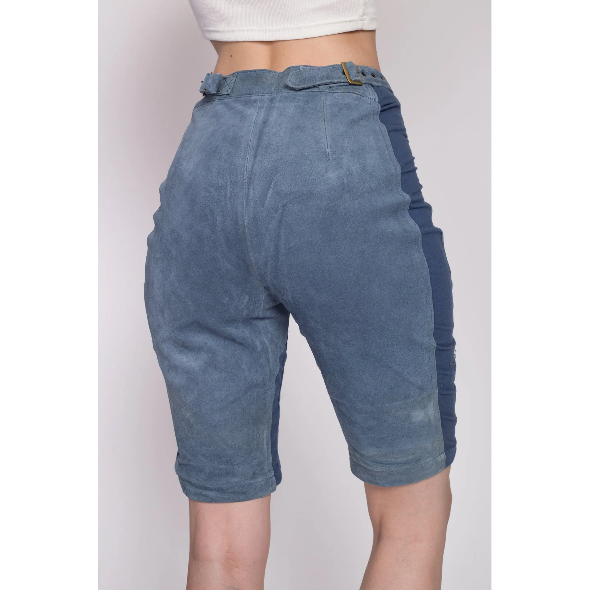 Vintage Blue Suede Biker Shorts, Deadstock - Small, Medium, Large