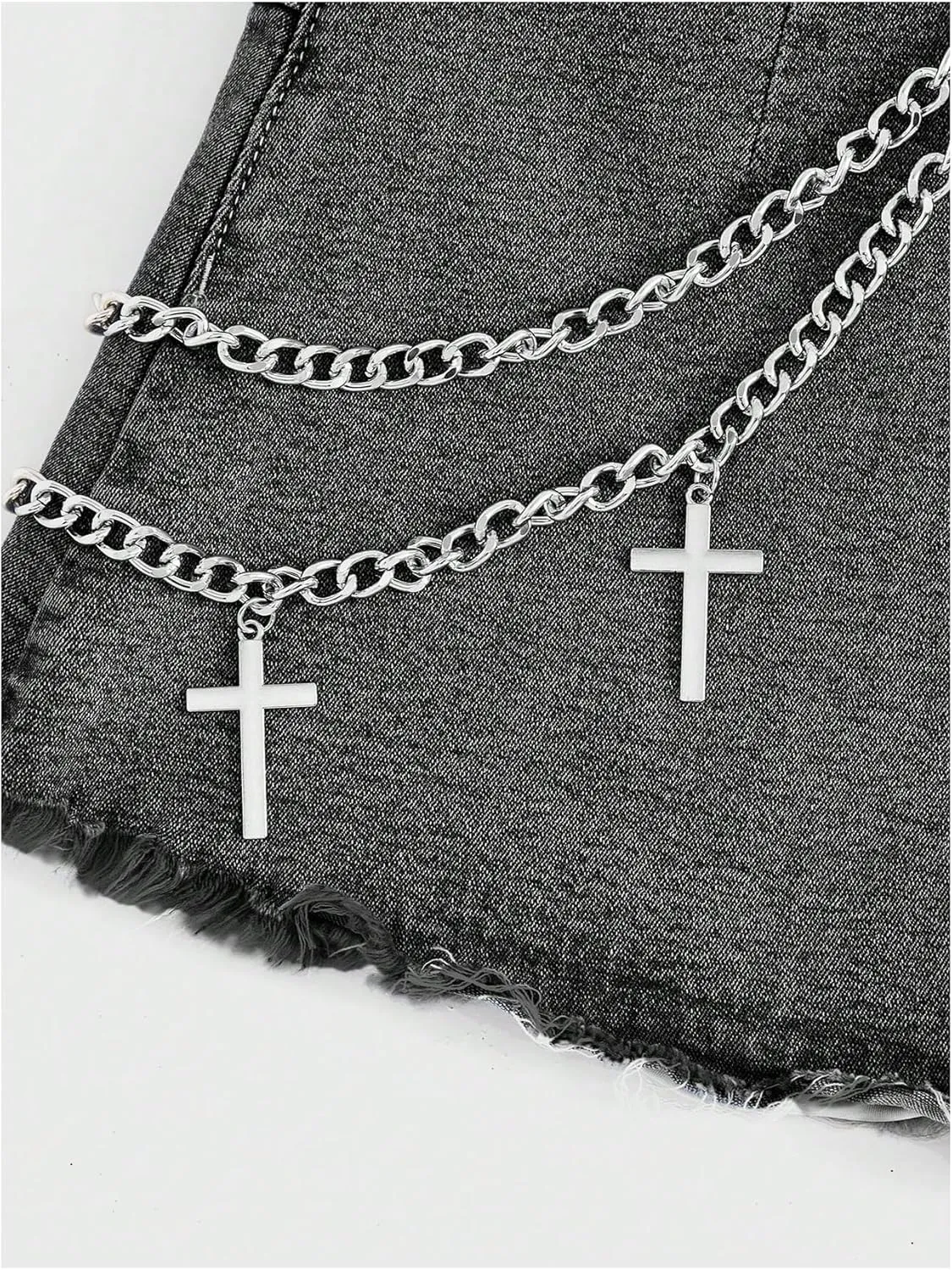 WDIRARA Women's Goth Letter Spiderweb Cross Print Denim Mini Skirt Grunge Punk Chain High Waisted Jean Skirts