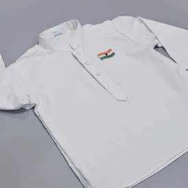 White Short Kurta with Embroidered Indian Flag