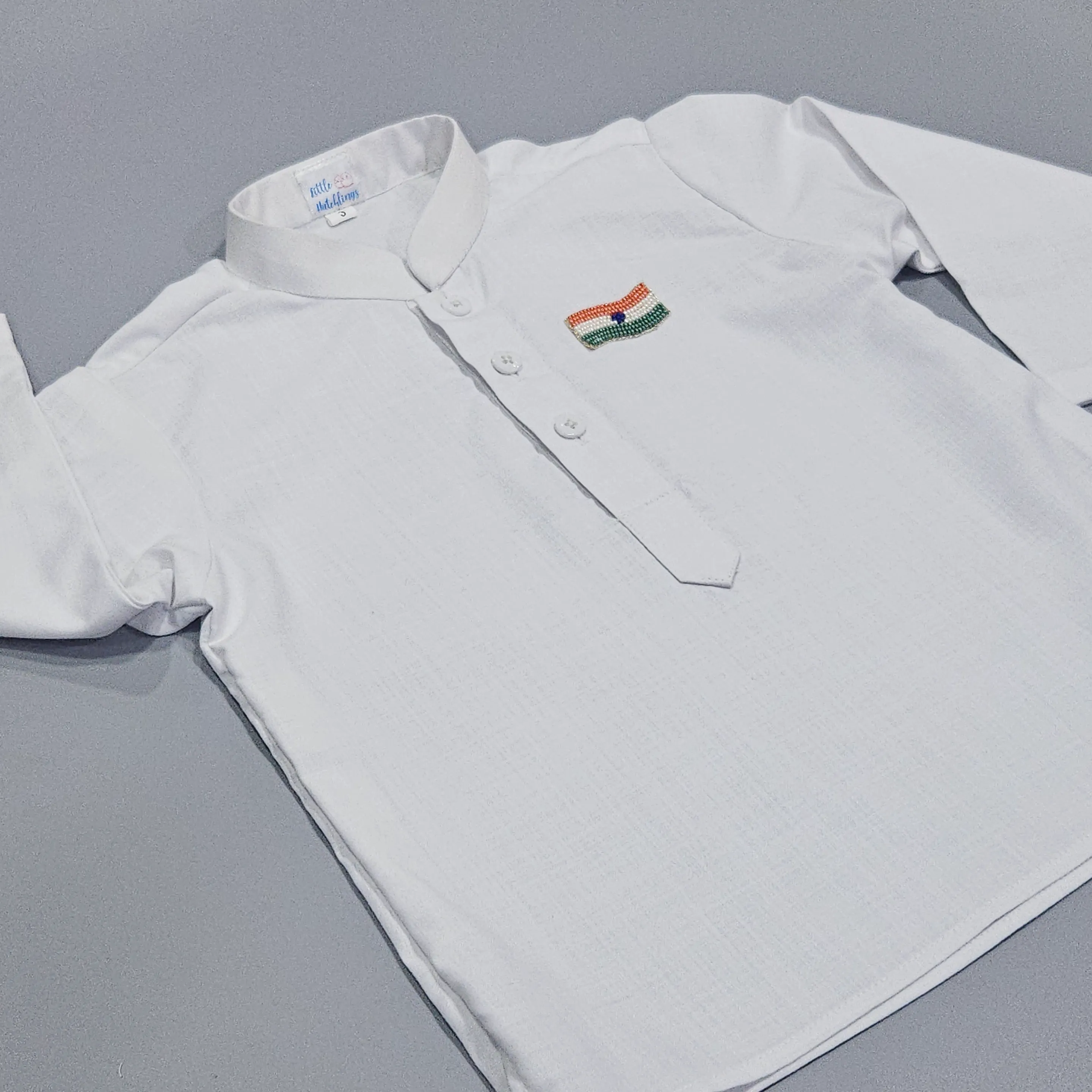 White Short Kurta with Embroidered Indian Flag