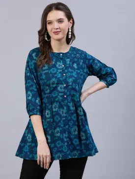 Women Green Box Pleated Tunic