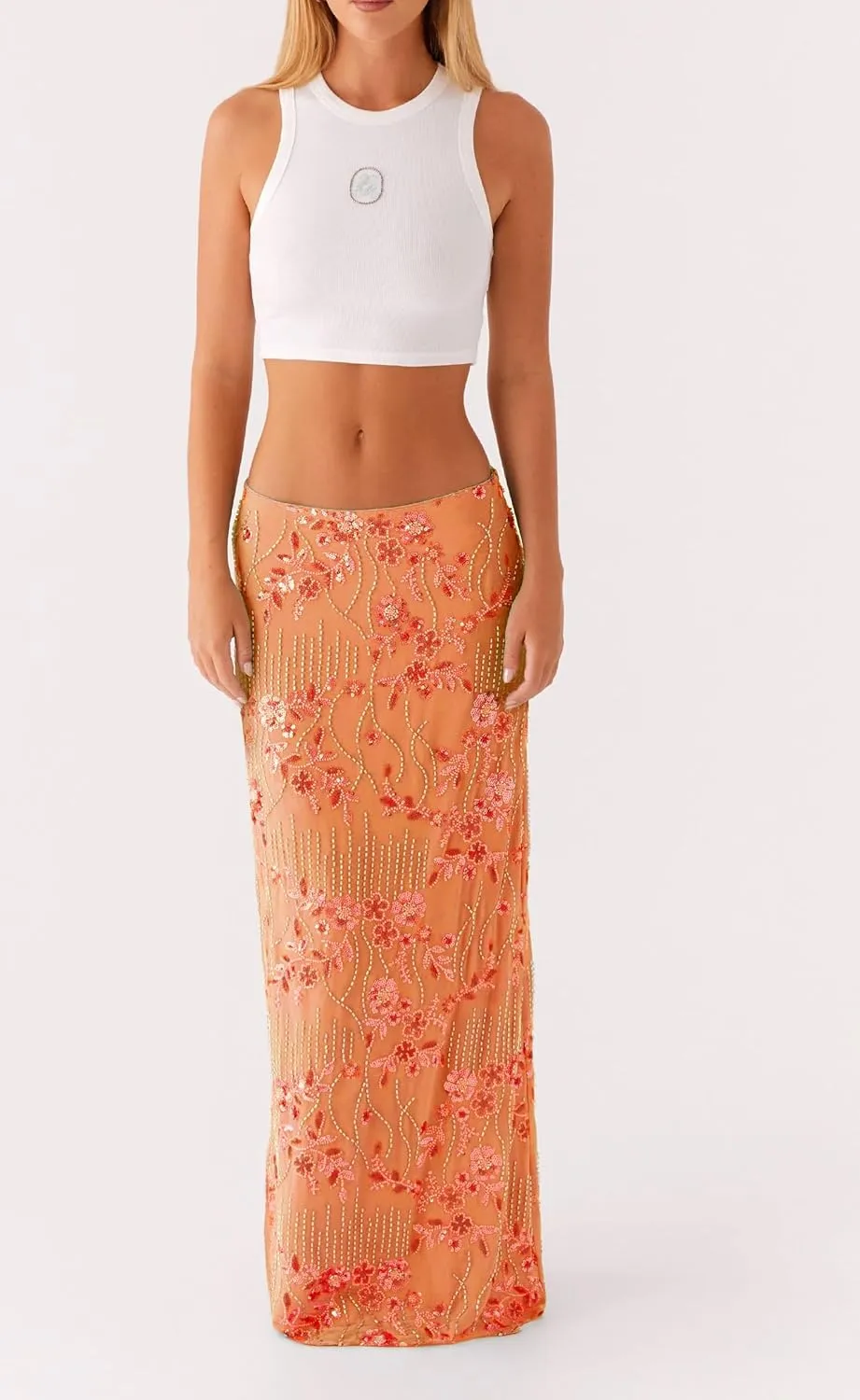 Women Sequin Maxi Skirt Y2K Low Rise Glitter Sparkly Beaded Floral Long Skirts Disco Party Rave Skirt