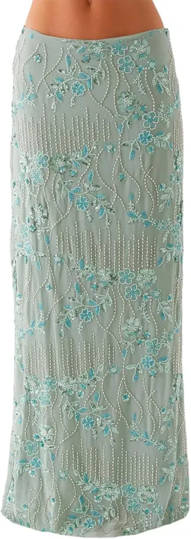 Women Sequin Maxi Skirt Y2K Low Rise Glitter Sparkly Beaded Floral Long Skirts Disco Party Rave Skirt