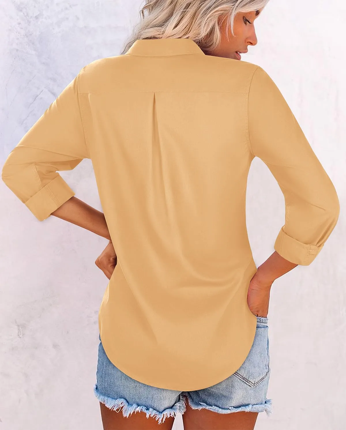 Womens Button Down Shirts Dress Shirt Collared Wrinkle Free Long Sleeve Blouse Office Tunics Tops with Pockets