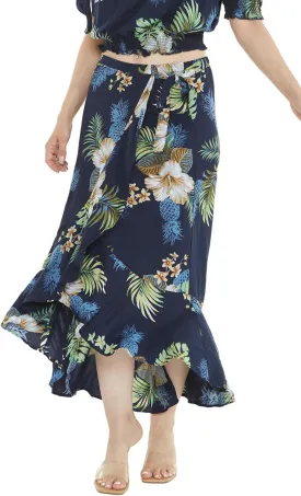 Women's Hawaiian Luau Wrap Ruffle Skirt in Sunset Neon Pastel