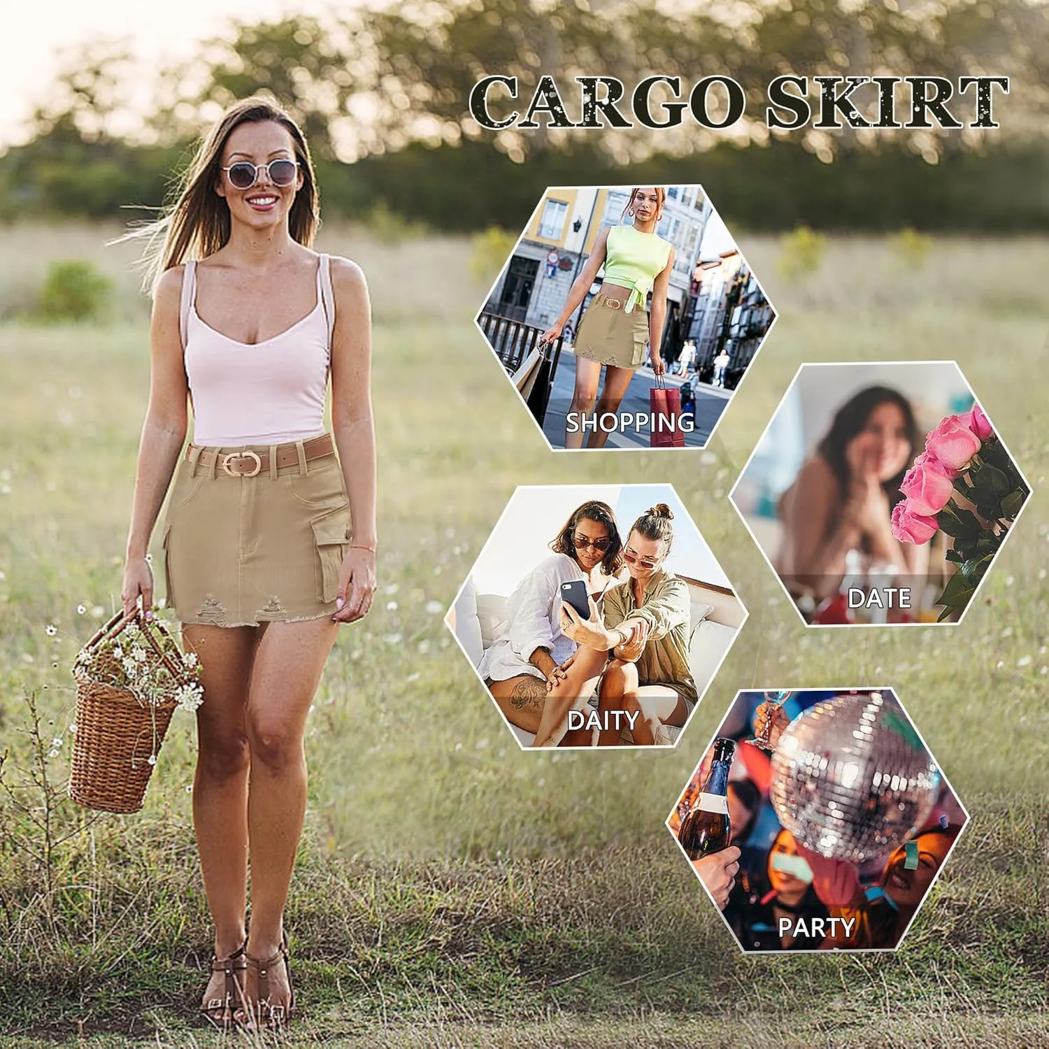 Womens Mini Cargo Denim Skirt Low Waist Jean Skirts Fringed Button Bodycon Y2K Short Skirt with Flap Pockets 2024