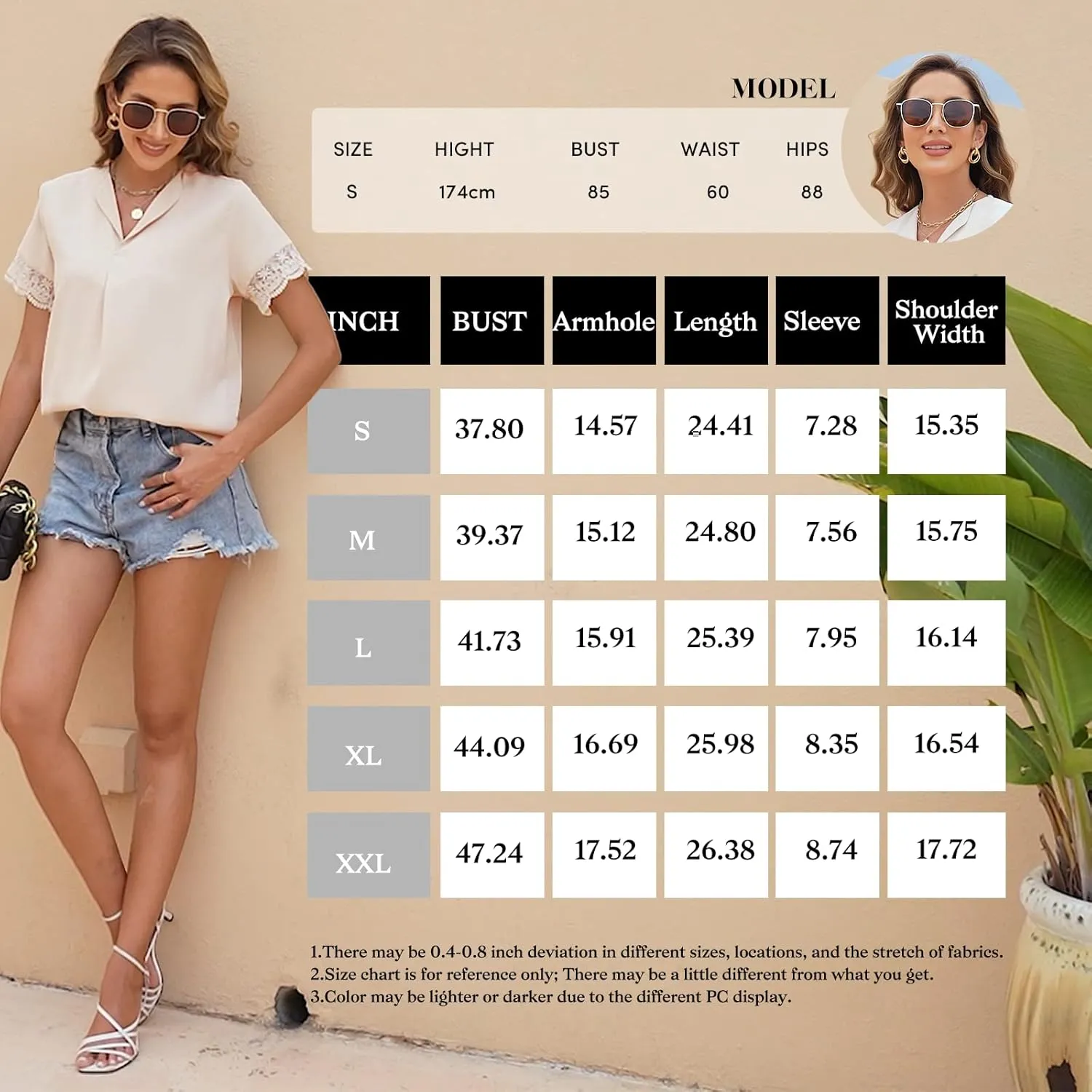 Womens Summer Short Sleeve Blouse Lace Trim Cuff Dressy Casual Business Work Tops V Neck Shirts Chiffon Tshirt