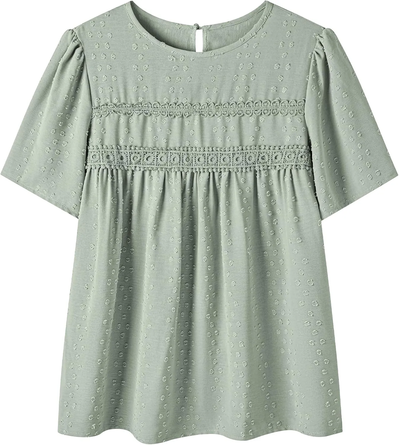 Womens Summer Tops Trendy Lace Crochet Short Sleeve Shirts Cute Casual Boho Flowy Chiffon Blouses