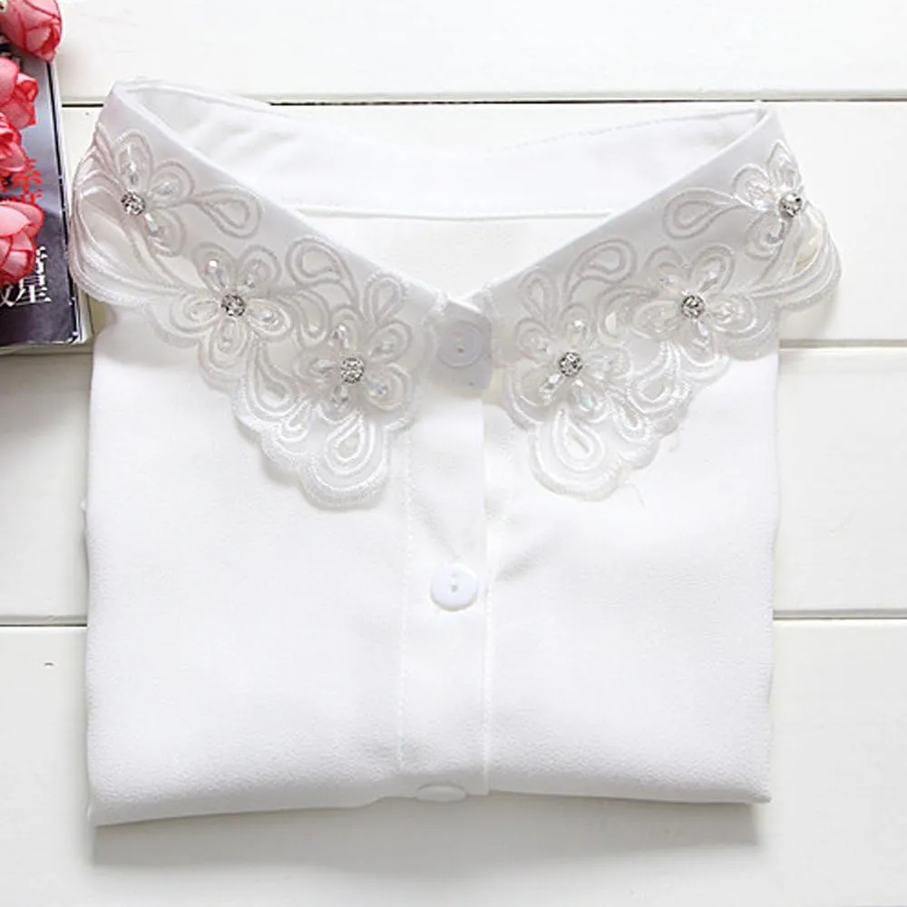 YAKEF Lady Half-Shirt Blouse Detachable Lace Chiffon Fake Collars Dicky Collar Faux Collar