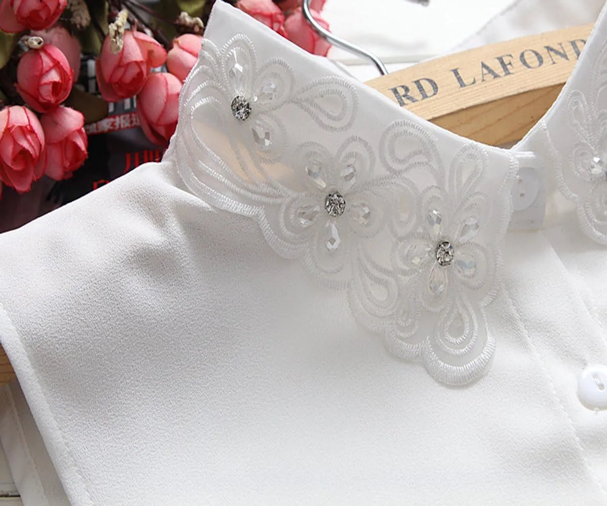 YAKEF Lady Half-Shirt Blouse Detachable Lace Chiffon Fake Collars Dicky Collar Faux Collar