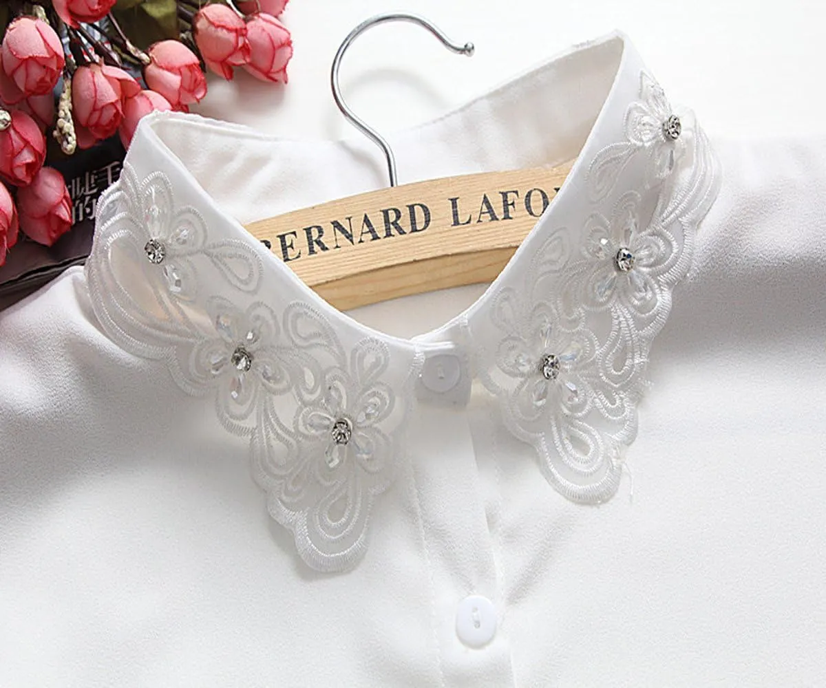 YAKEF Lady Half-Shirt Blouse Detachable Lace Chiffon Fake Collars Dicky Collar Faux Collar
