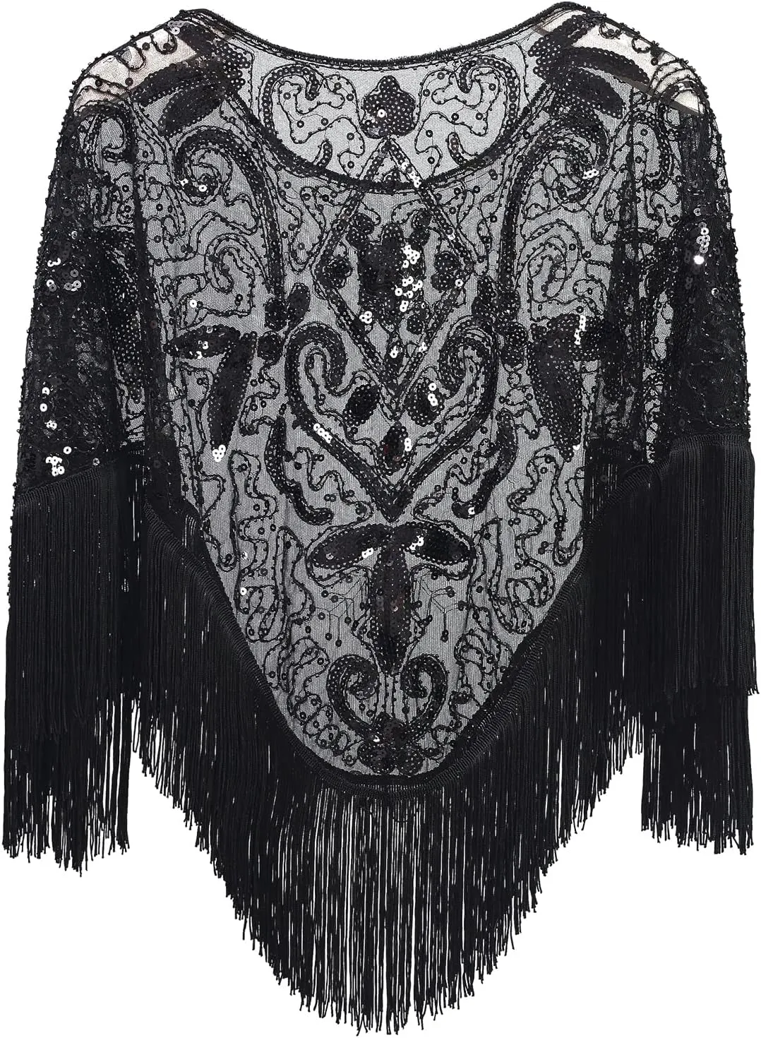 Z&X Women's 1920s Beaded Sequin Shawl Wrap Fringed Evening Party Cape Wedding Bridal Cover Up Scarf