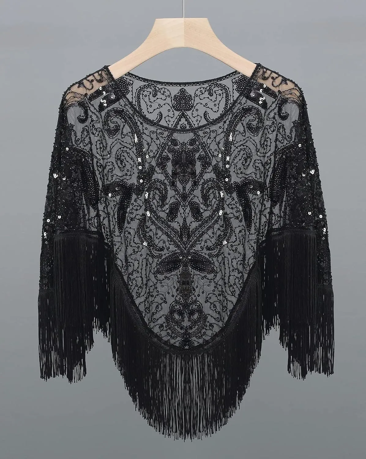 Z&X Women's 1920s Beaded Sequin Shawl Wrap Fringed Evening Party Cape Wedding Bridal Cover Up Scarf